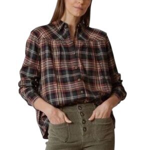 Indi & Cold plaid button down loose fit gathered top size S excellent condition